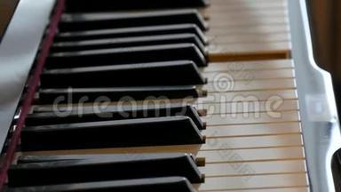 没有钢琴家的神秘自弹钢琴。 钢琴的琴键自己弹.. 万圣节的概念。